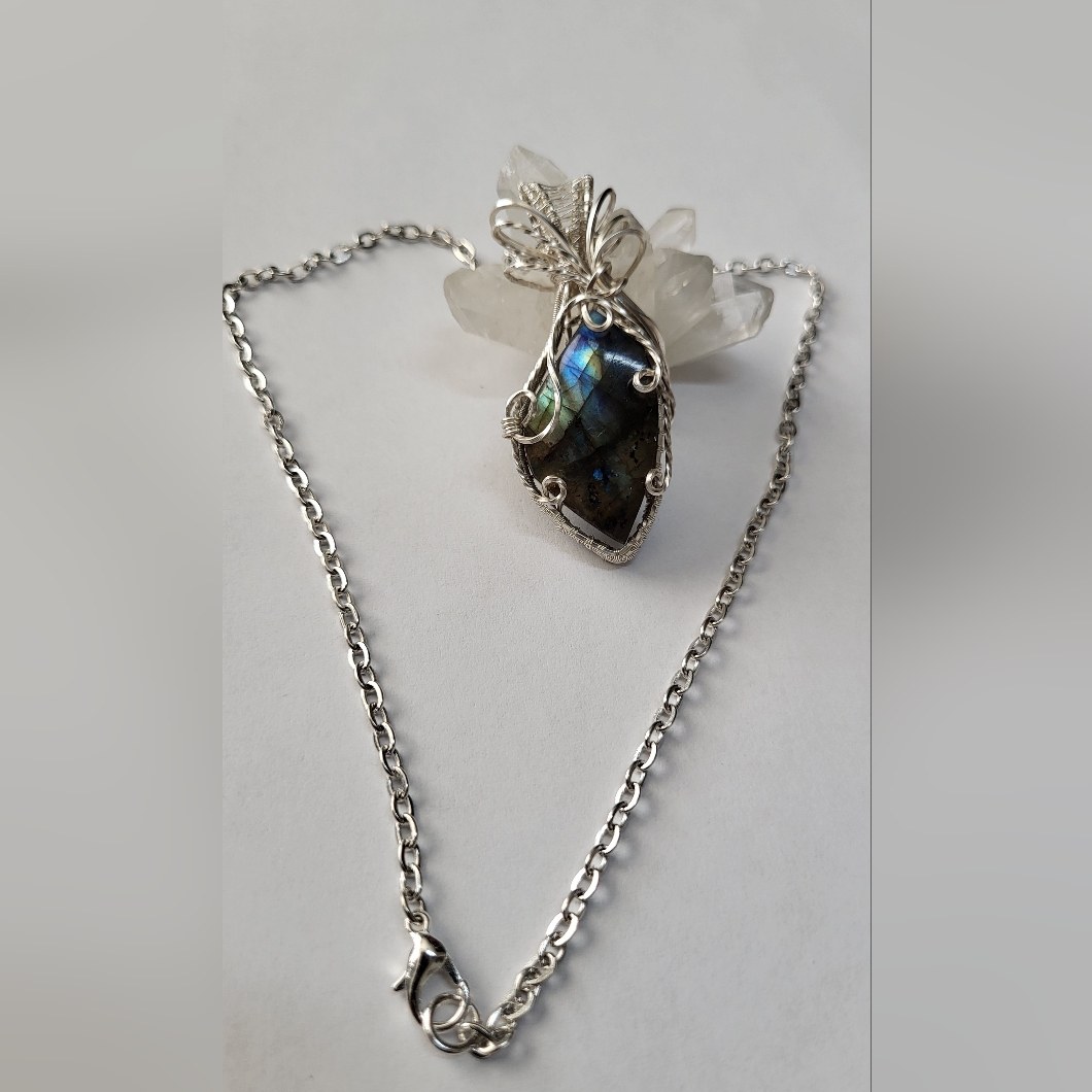 Labradorite Wire Wrapped Pendant Necklace